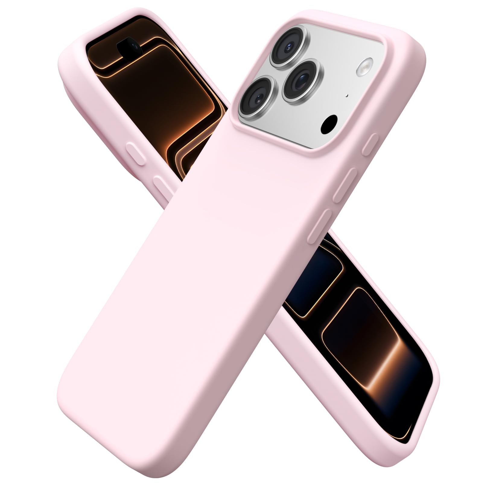 Slim Liquid Silicone 4 Layers Full Covered Soft Gel Rubber Shockproof Cover, Protective Phone Case - Chalk Pink for 17 Pro