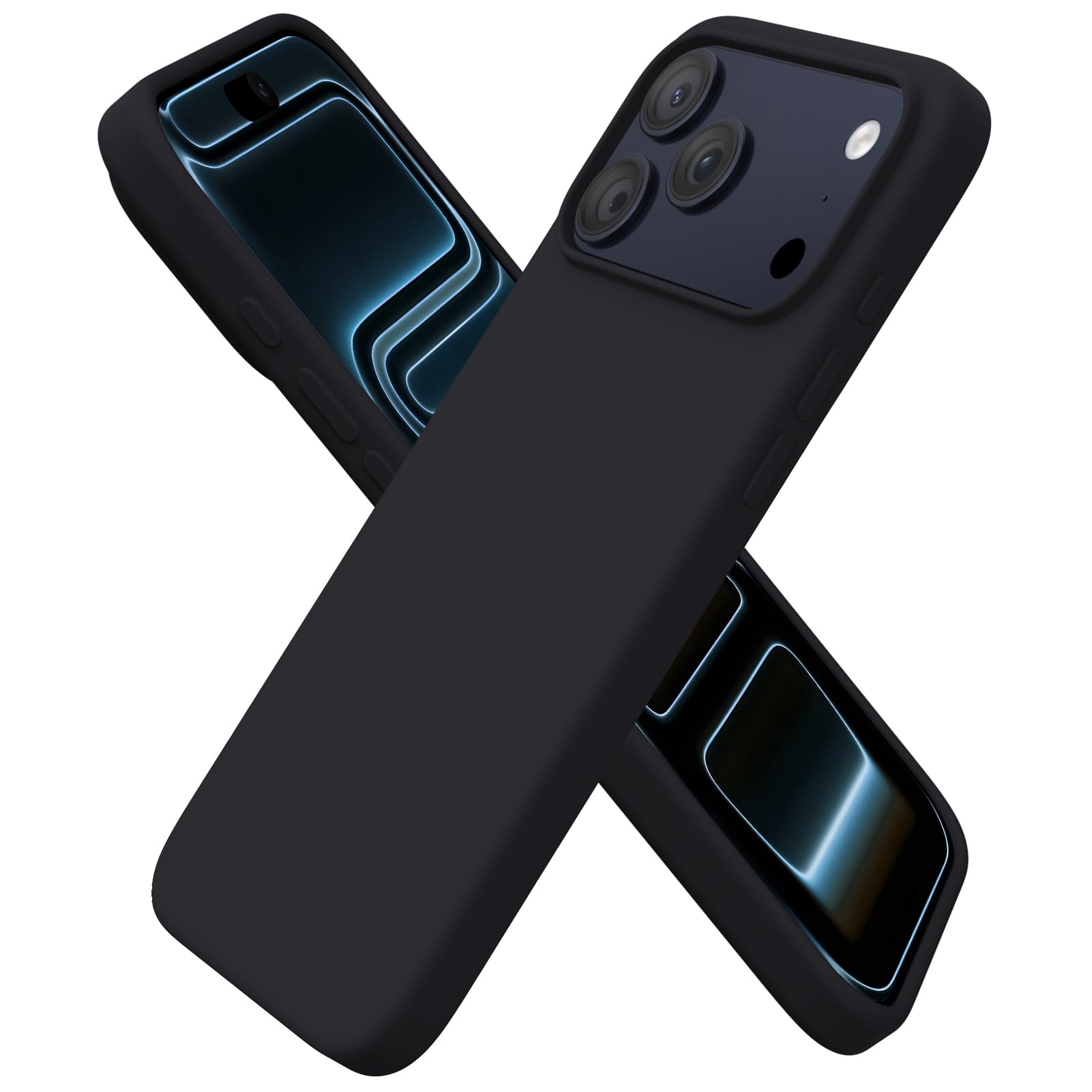 Slim Liquid Silicone 3 Layers Soft Gel Rubber Shockproof Protective Cover with Anti-Scratch Microfiber Lining for 17 Pro Max
